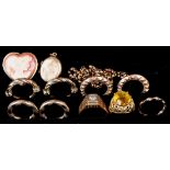 Gold jewellery, including three pairs of loop earrings, a heart-shaped cameo brooch,