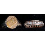 A gold signet ring and a paste-set gold eternity ring, both items stamped 9.