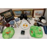 P&O ashtray by Doulton, Nao figure, Beswick plates, Wedgwood trinket box, pictures, cameras, pen,