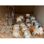 Collection of fox hunting related ceramics and a small selection of glassware