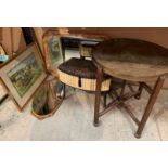 Brass topped table, two mirrors,