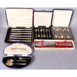 A set of six trefid teaspoons, London 1920, cased, a set of six coffee spoons,Sheffield 1953, cased,