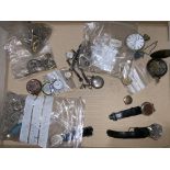 Contents to tray - pocket watches, watches, watch parts, silver items, etc.