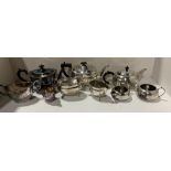 Three three-piece silver plated tea services