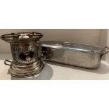 Silver plated spirit burner and a fish kettle