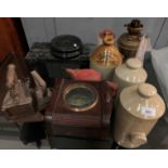 Contents to part of table top - Stanton's Beverages (Accrington) Ltd stoneware brewery bottle,