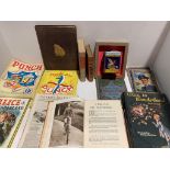 Punch book, annuals and painted camera, Alice in Wonderland books,
