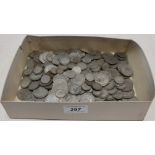 Contents to lid a quantity of GB post 1920 silver coloured coins including a quantity pre 1946