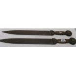 Pair of broad swords with wooden handle blade length 47cm
