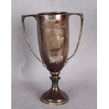 A two-handled circular section sports trophy "The Johnston Swimming Challenge Cup",