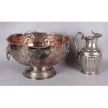 A Sheffield plate punch bowl with lion mask and ring handles,