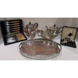 A plated four piece tea and coffee service, tray,