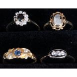 A Victorian gold, sapphire and diamond dress ring, set in carved mount,