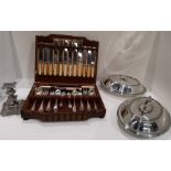 An incomplete oak cased canteen of cutlery (41 pieces),