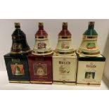 4 x Bells commemorative Christmas decanters 1995, 1996, 1997 and 1998, 70cl,