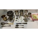Plated tankards, small quantity of jewellery, etc.