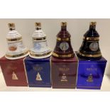 4 x Bells commemorative Christmas decanters, 2000, 2001,