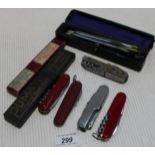 8 items - Swiss army knifes and cut throat razors