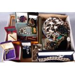 A tray of assorted costume jewellery, watches,