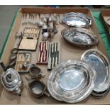 Contents to tray - large quantity of assorted plated ware - 3 piece tea set.