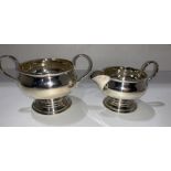 Silver cream and sugar bowl, Sheffield 1948, makers mark for Pinder Bros,