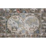 A framed reproduction calendar map of the world Circa 16th Century 58 x 88cm
