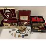 Contents to tray - silver and enamel brooch, silver badges, bracelets, necklaces, rings, etc.