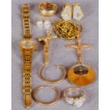 Costume jewellery including two crucifixes, pendant watch, wrist watch, earrings,