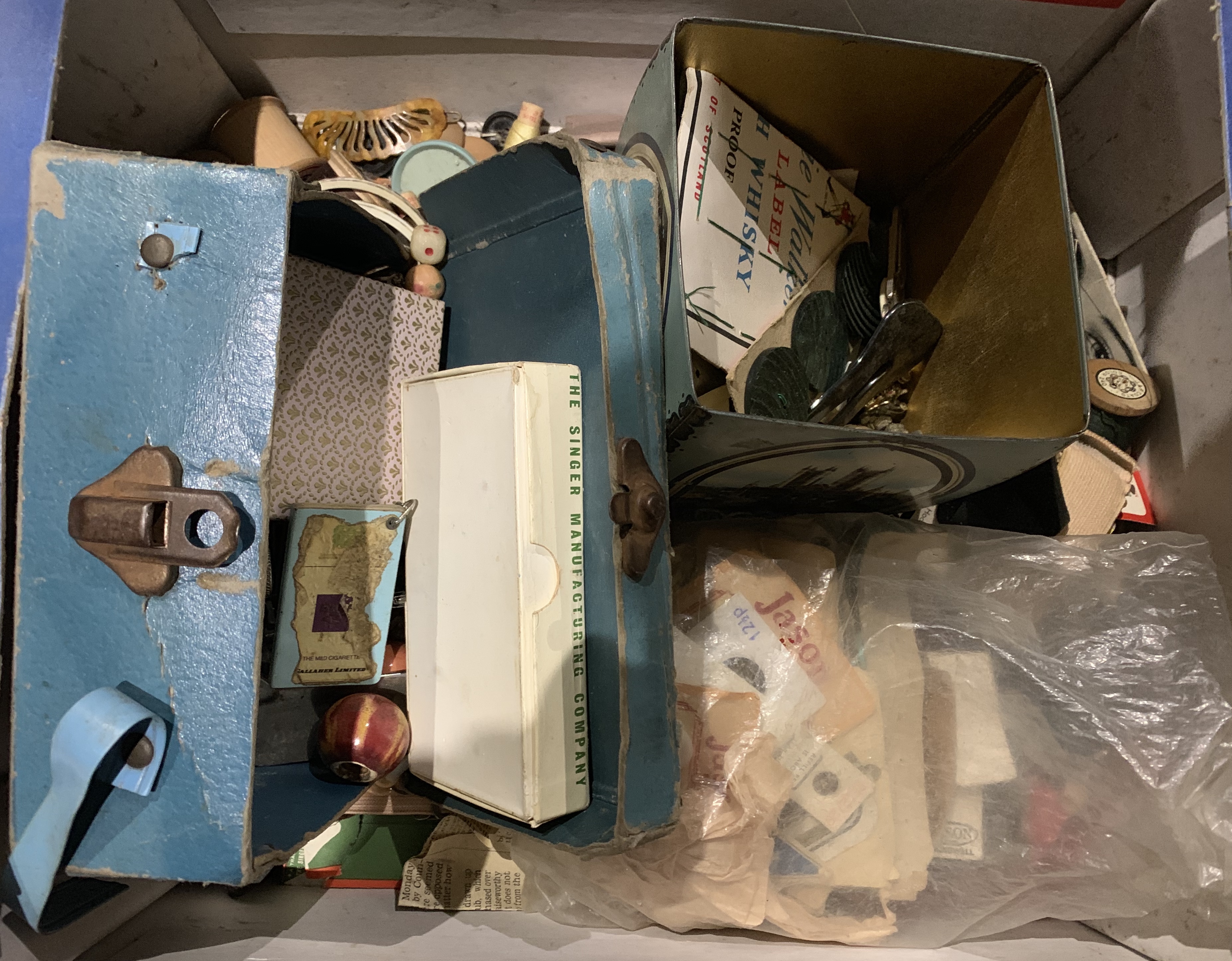 Contents to box - sewing items, buttons, cottons, etc.