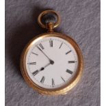 A Victorian engraved gold pocket watch with top winder and ring suspension,