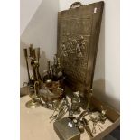 Contents to part of tray - brass fire guard,