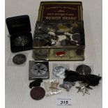 Contents to tin assorted medals,