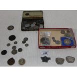 A 1934/35 Hitler coin, 3 metal stamps - Bradford Polish Philatelic Society, 3GB £2 coins,