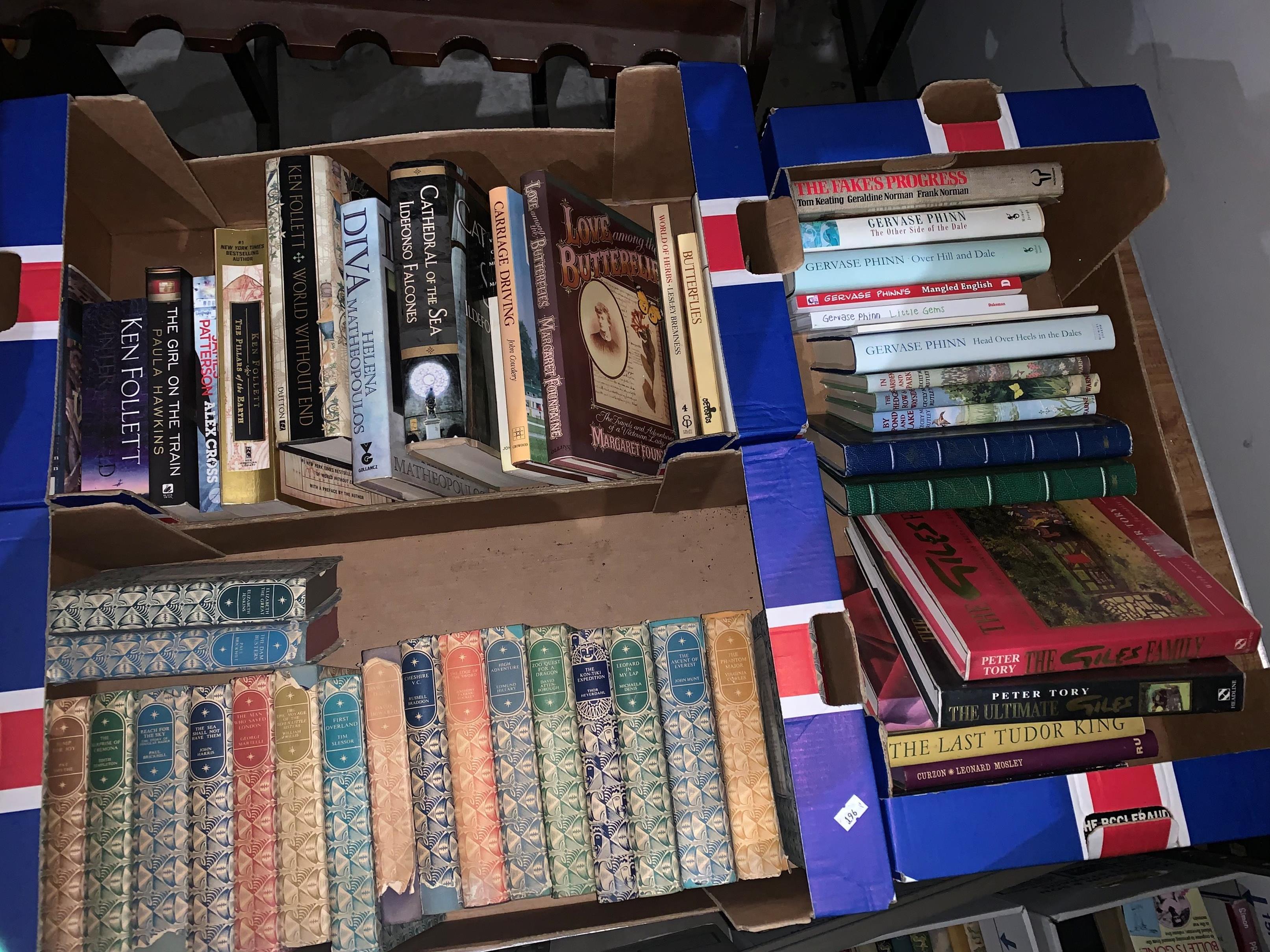 Contents to 3 boxes - Companion Book Club novels, Giles comedy books, novels by Gervase Phinn, etc.