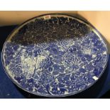 A large Japanese blue and white transfer printed circular china wall plate, 46.