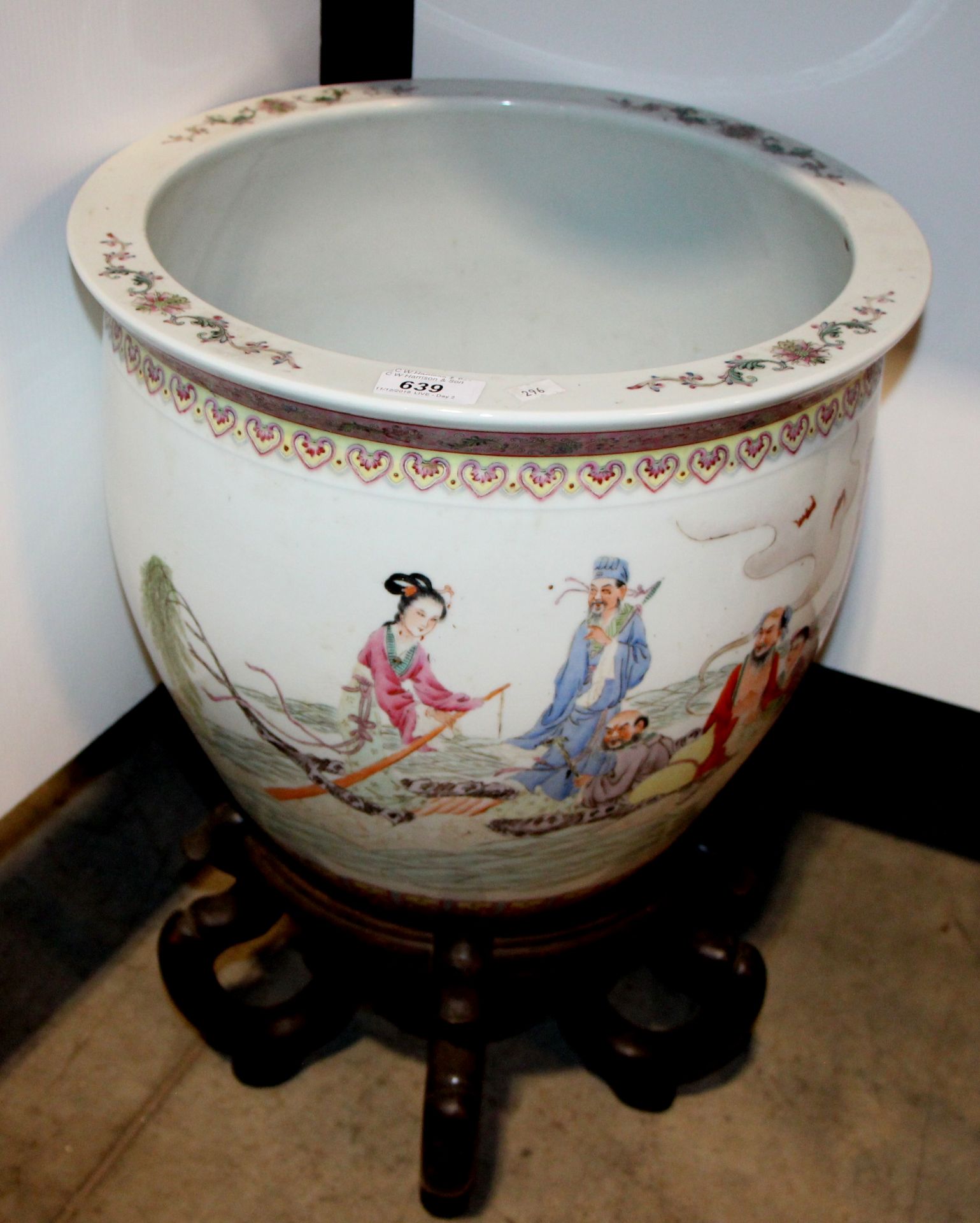 A Chinese famille rose style porcelain circular fish bowl,