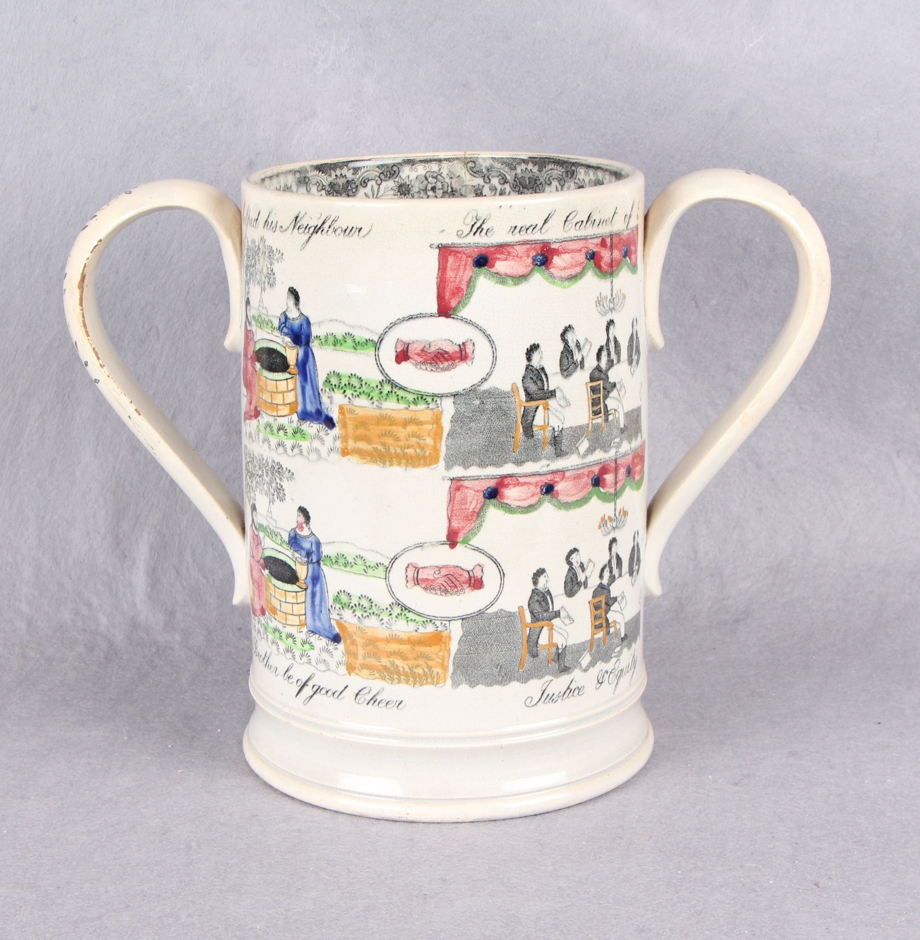 A Victorian large pearlware two handled loving cup,