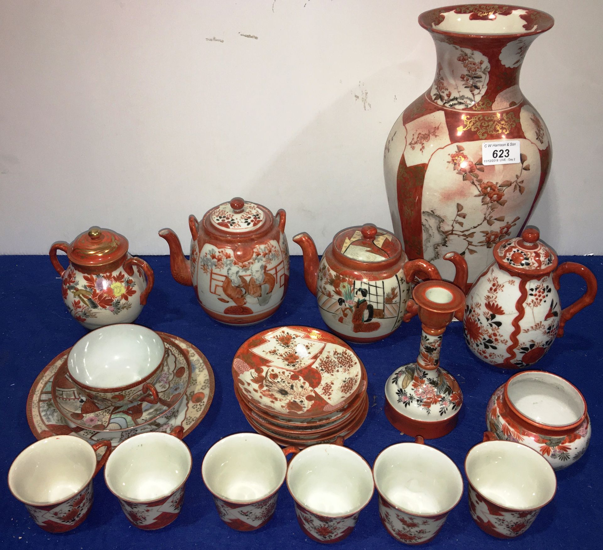 A small collection of Japanese Kutani porcelain teawares and ornamental items