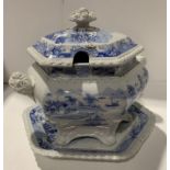 Chinese blue and white transfer printed tureen and cover with undertray,