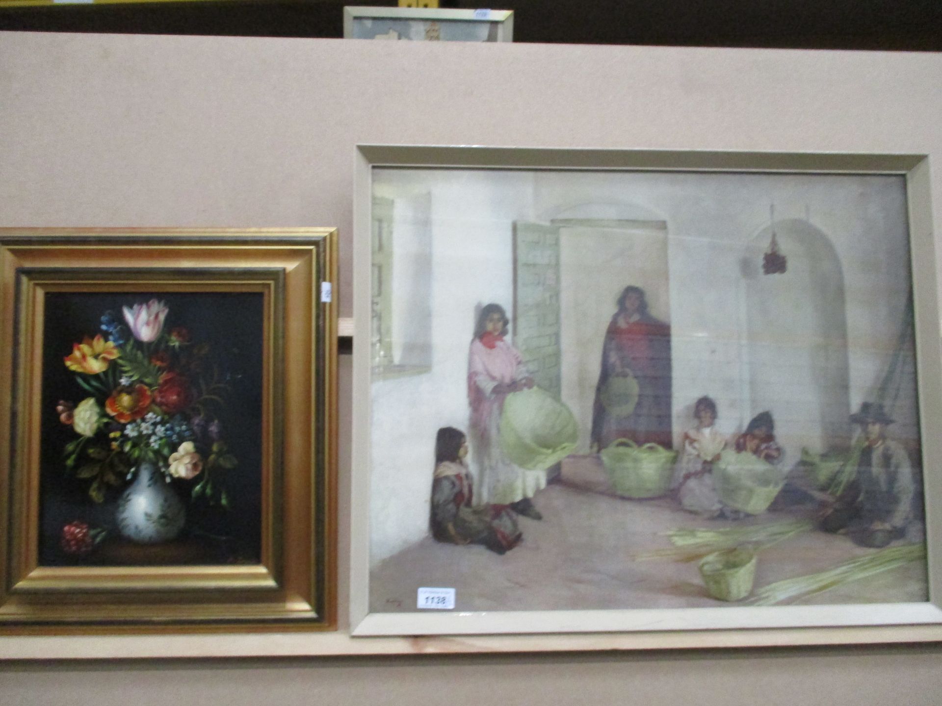 A framed print 'basket making' and one other 'still life' (2)