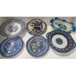 Six pieces of blue and white ceramics - plates and stepped bowls by Crystal LB & C, Palmyra,