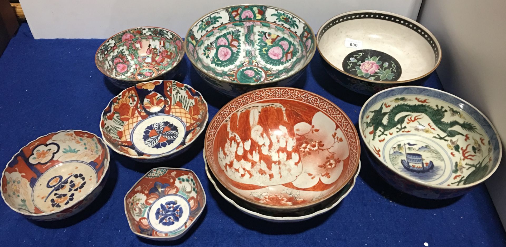 Nine various oriental china bowls, including Kutani,