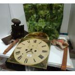 Bag and contents painted grandfather clock face and sundry winding mechanisms etc.