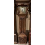 An oak-cased grandmother clock, with associated later quartz movement,