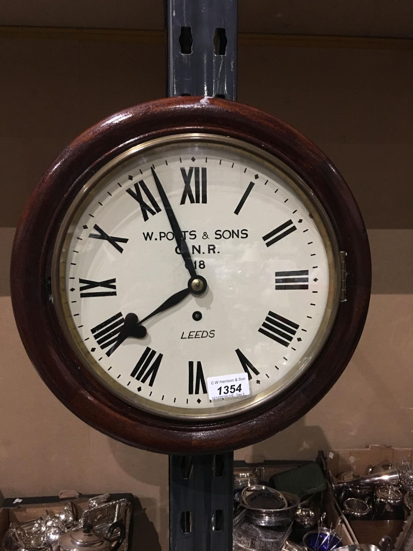 A W Potts & Sons, Leeds GNR 10" dial late Victorian mahogany cased wall clock, c. - Image 2 of 8