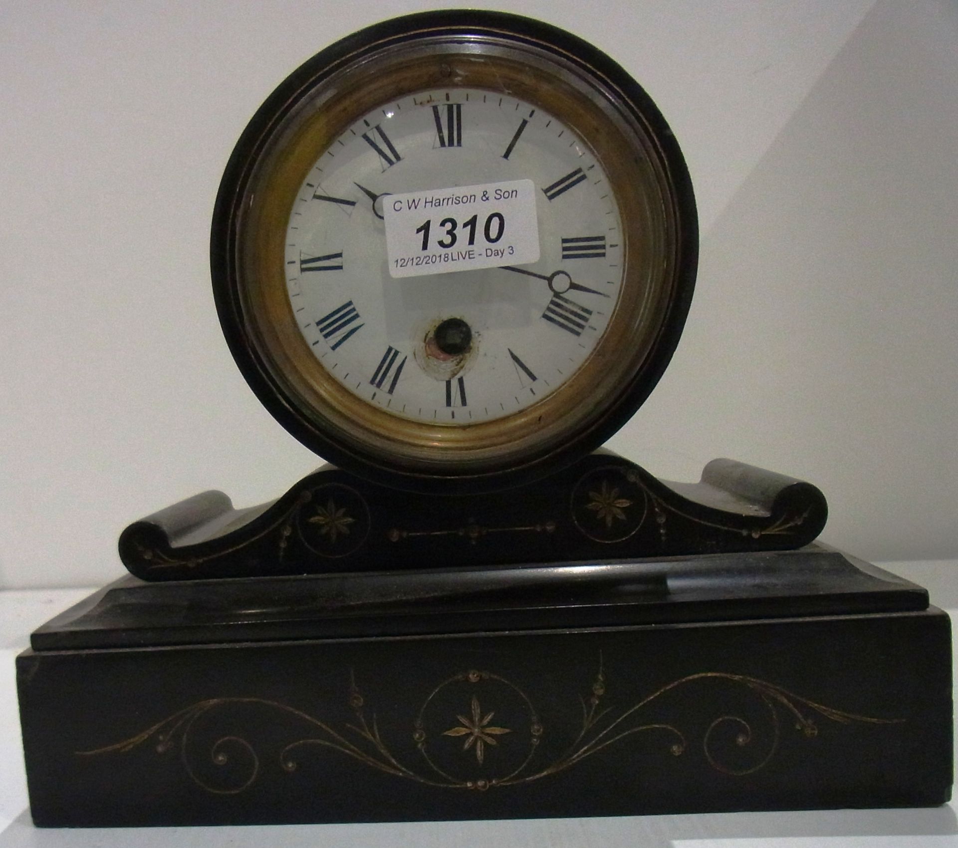 Black slate mantel clock - 9" high - Image 2 of 2