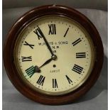 A W Potts & Sons, Leeds GNR 10" dial late Victorian mahogany cased wall clock, c.