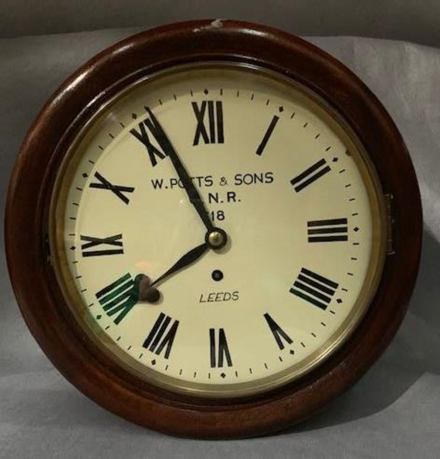 A W Potts & Sons, Leeds GNR 10" dial late Victorian mahogany cased wall clock, c.