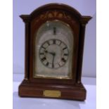 Walnut cased cupola topped silent/chime pilastered mantel clock presented to C. W.