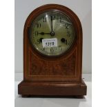 Walnut cased mantel clock with pendulum and key 10"